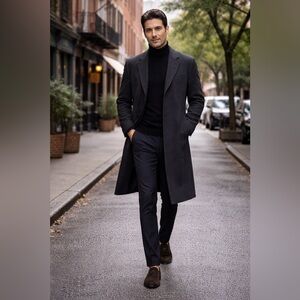 Saks Fifth Avenue Black Label Cashmere Overcoat 40L Charcoal Classic Topcoat